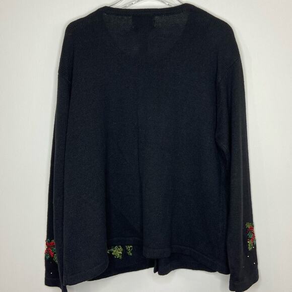 Vintage 2003 Heirloom Collectables Knit Cardigan Sweater Beaded Poinsettia XL - Picture 2 of 5